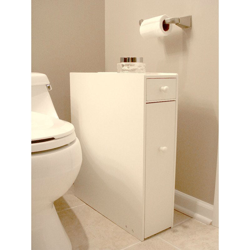 Space Saving Bathroom Floor Cabinet in White Wood Finish