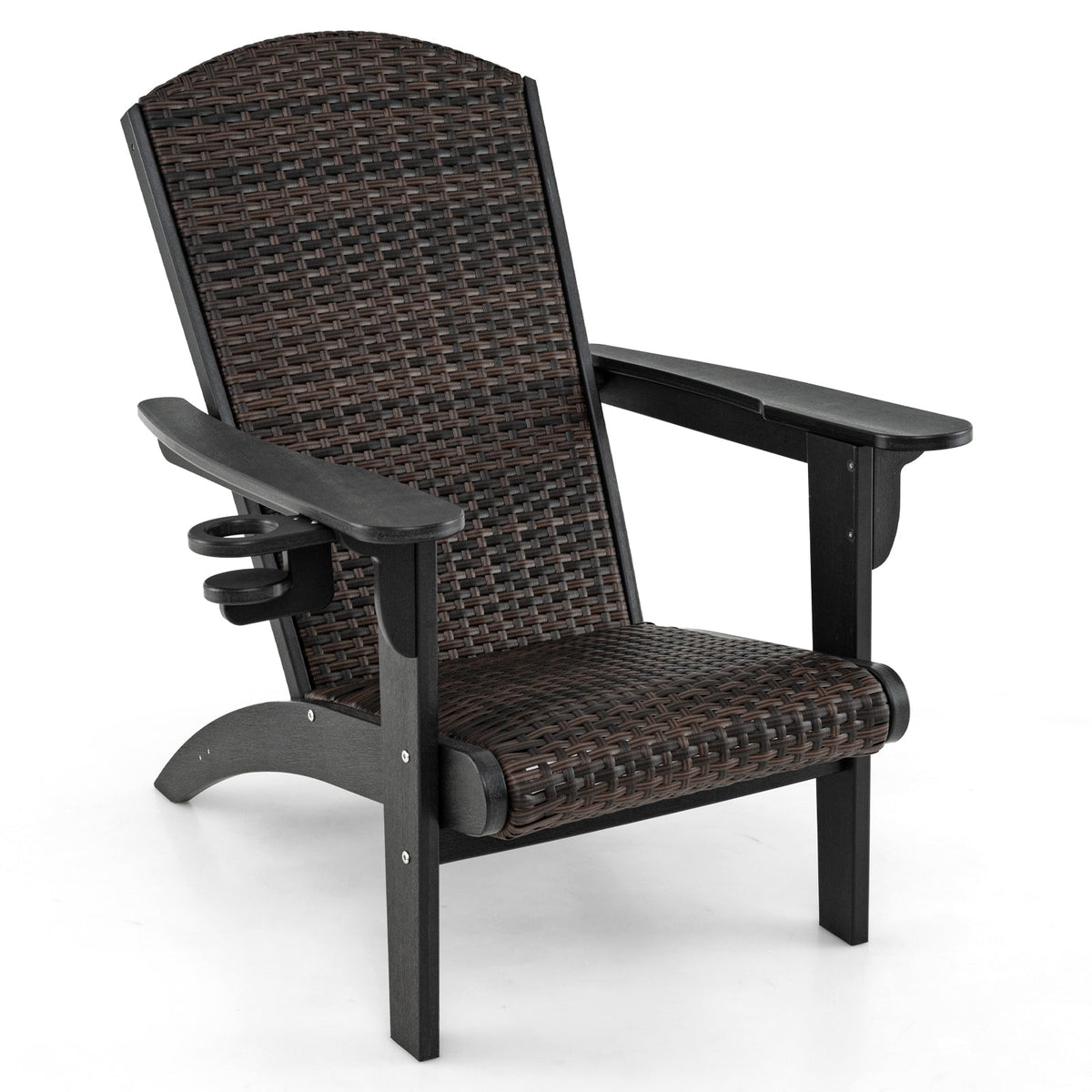 Patio Adirondack Chair with Rattan Padded Seat and Hidden Cupholder