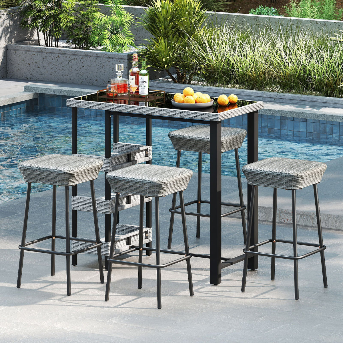 29.5 Inches Patio Bar Stools Set of 2 with Rattan Seat and Footrest