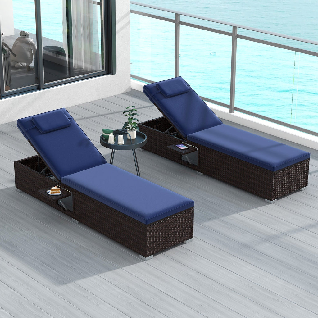 Outdoor PE RattanChaise Lounge with 6-level Backrest
