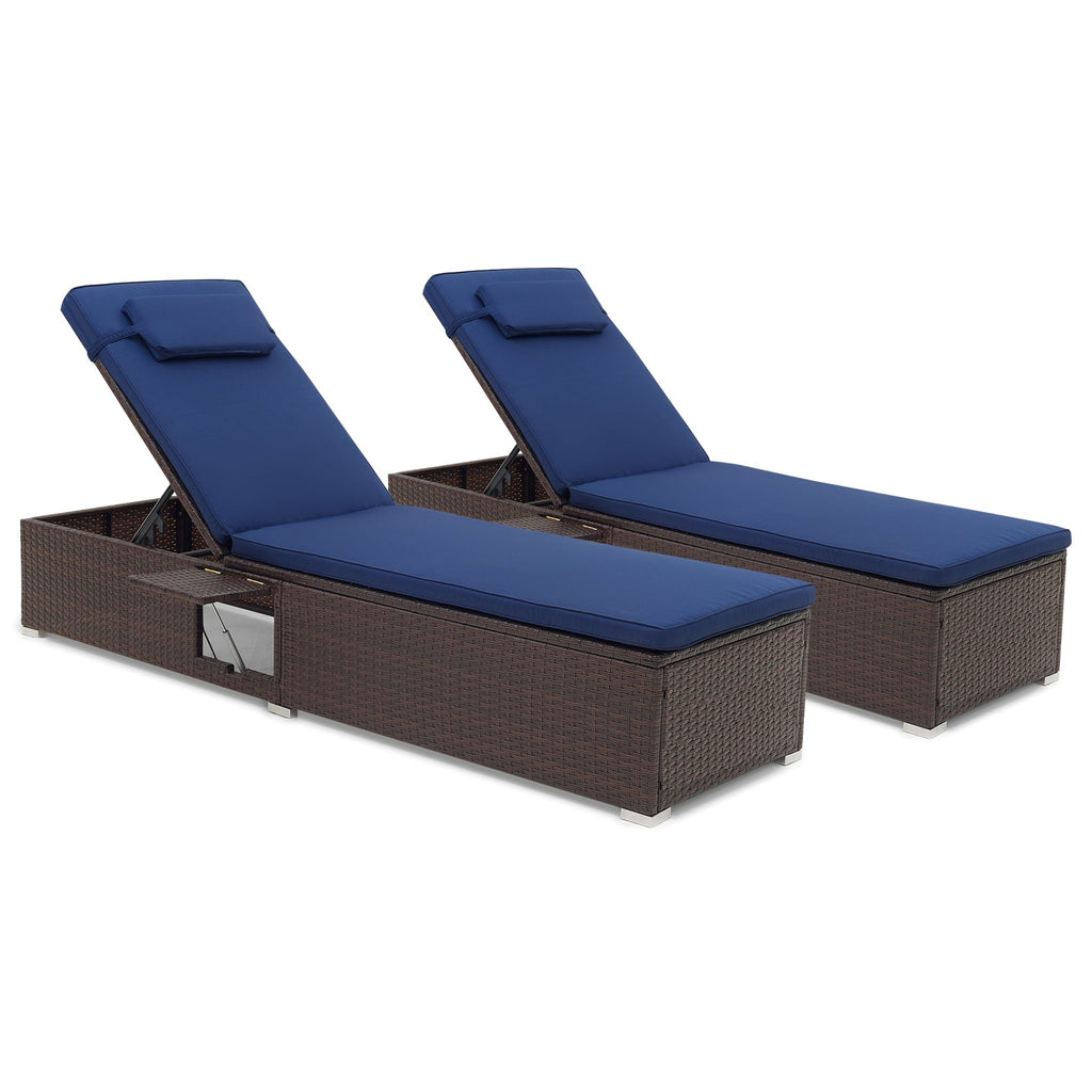 Outdoor PE RattanChaise Lounge with 6-level Backrest