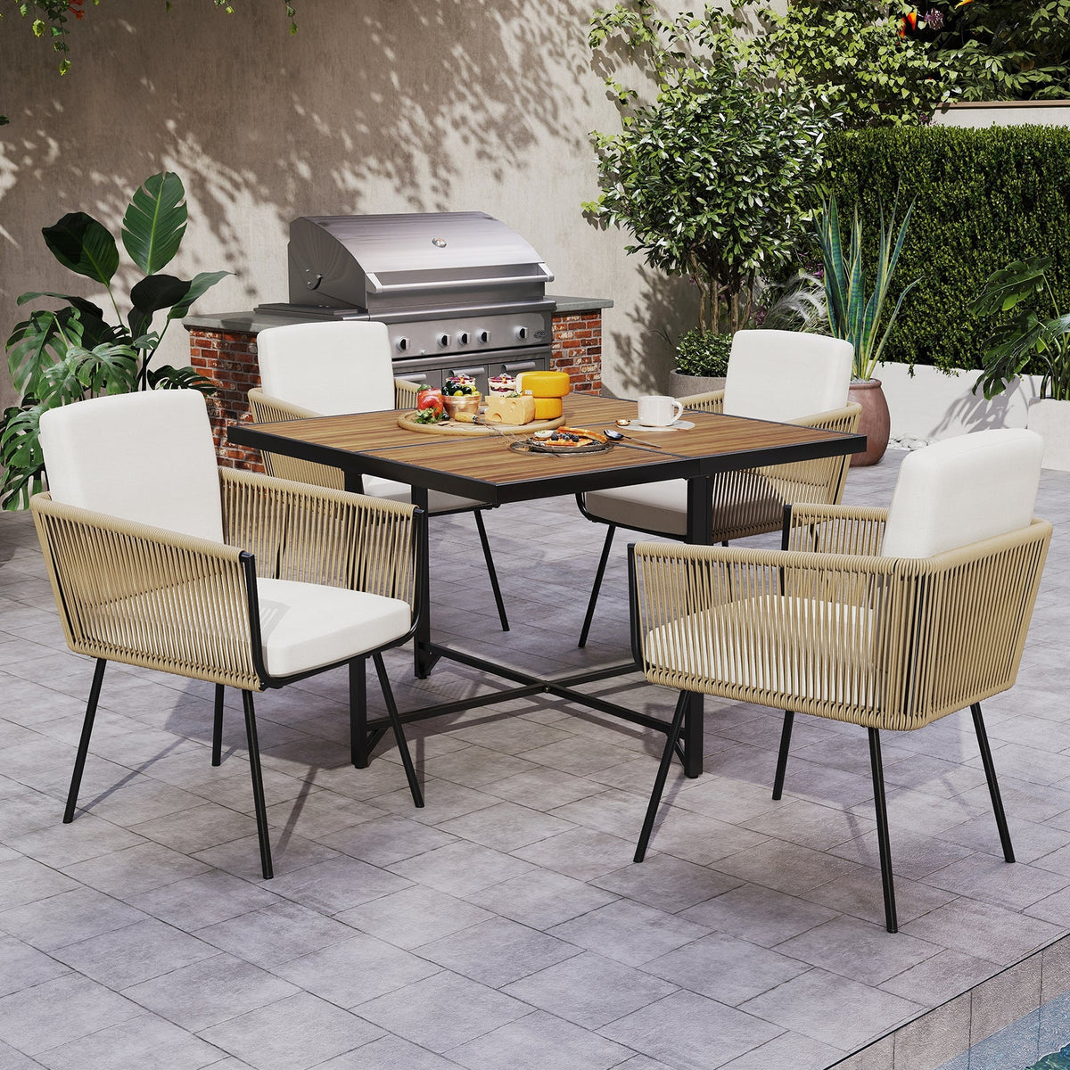 Patio Dining Chairs Set of 4 Bistro Well-Woven Rattan Chairs-White