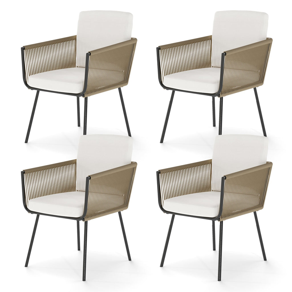Patio Dining Chairs Set of 4 Bistro Well-Woven Rattan Chairs-White