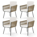 Patio Dining Chairs Set of 4 Bistro Well-Woven Rattan Chairs-White