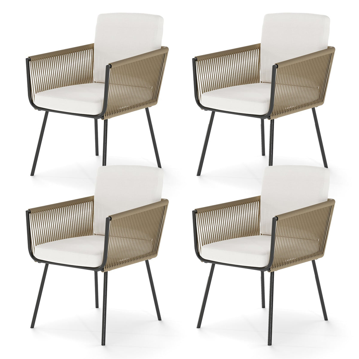Patio Dining Chairs Set of 4 Bistro Well-Woven Rattan Chairs-White