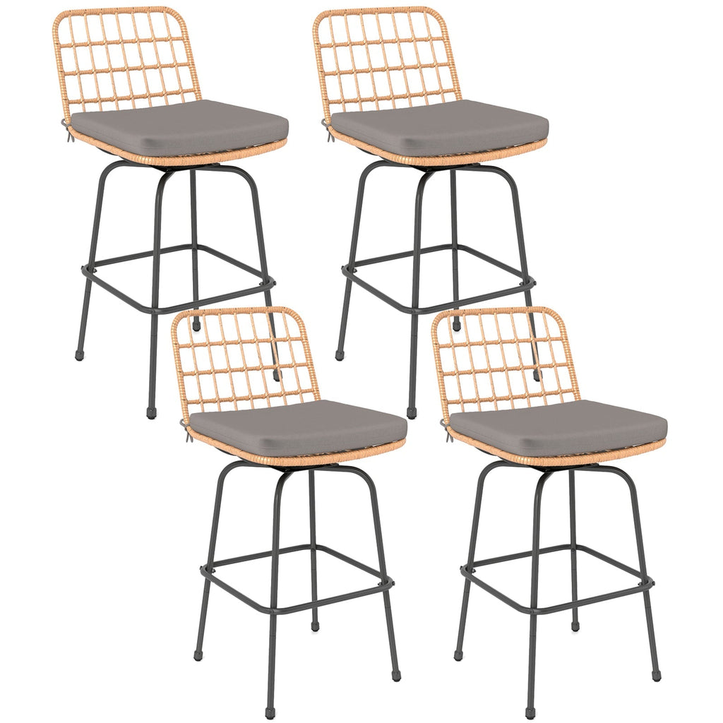 Patio Swivel Barstools Set of 2 with Soft Seat Cushions-Gray