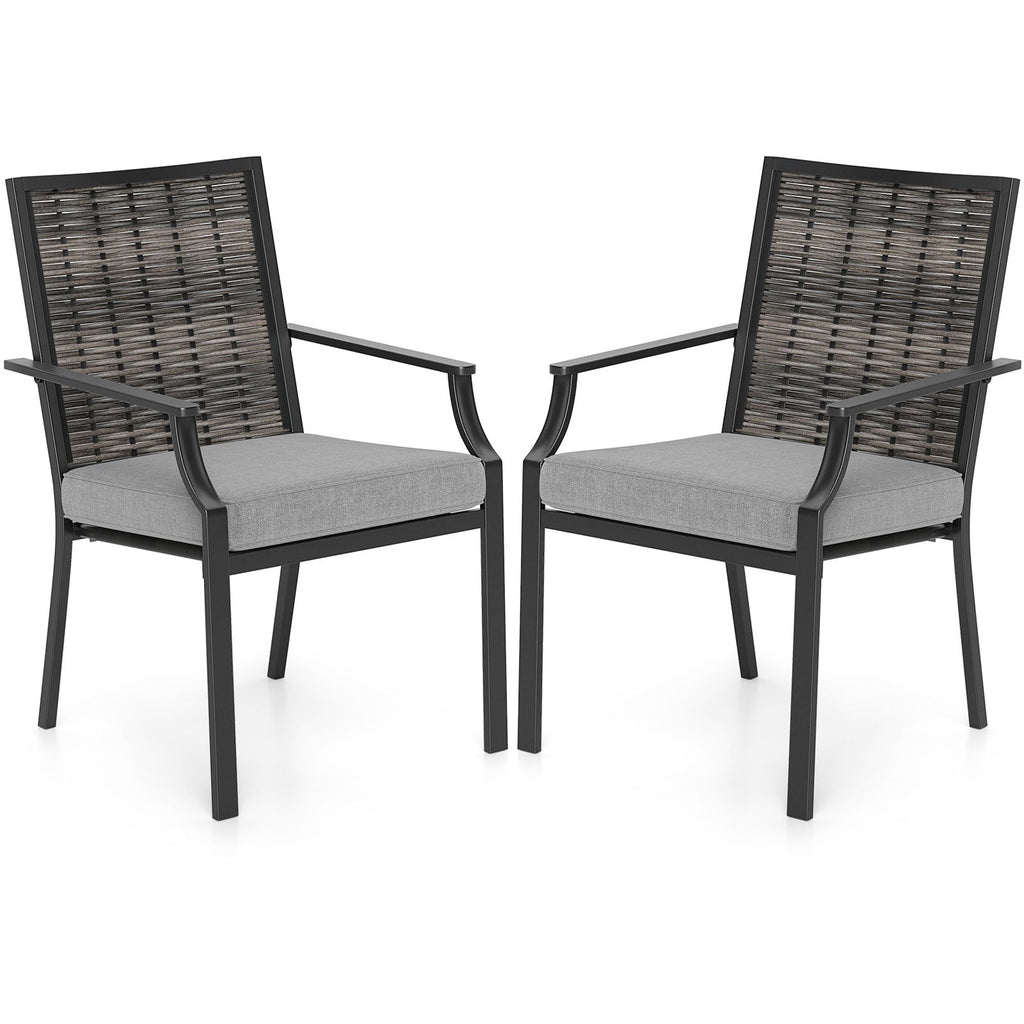 Patio Wicker Chairs Set of 2 Stackable Rattan Armchairs with Removable Cushions-Grey
