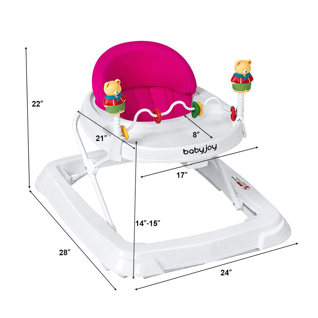 Adjustable Height Removable Folding Portable Baby Walker-Pink