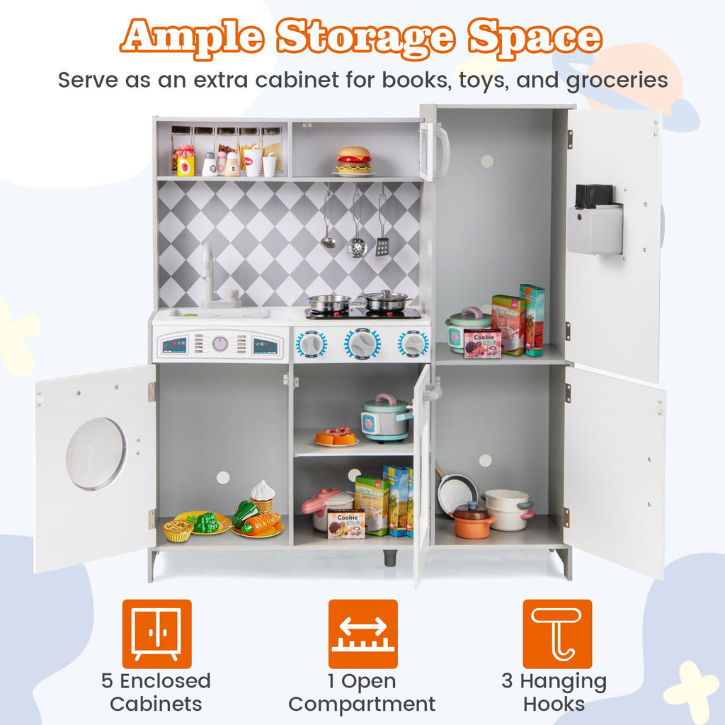 Pretend Play Kitchen for Kids Aged 3+ with Real Sounds and Lights-White