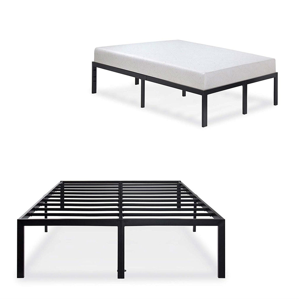 Queen 18-inch High Rise Heavy Duty Black Metal Platform Bed Frame