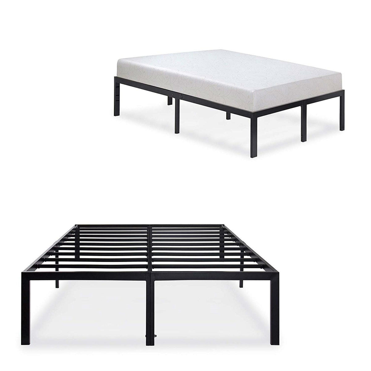 Queen 18-inch High Rise Heavy Duty Black Metal Platform Bed Frame