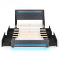 Queen Size Upholstered Platform Bed Frame with LED Lights and Charging Station-Grey