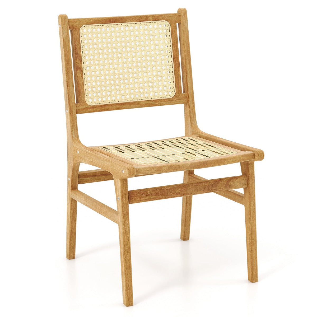 Rattan Dining Chair with Natural Cane Woven Backrest and Teak Wood Frame