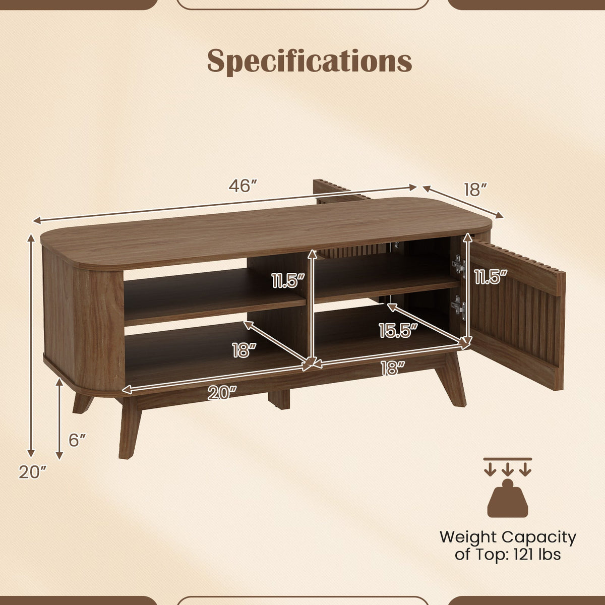 Rectangular Coffee Table with Storage and Adjustable Shelves-Walnut