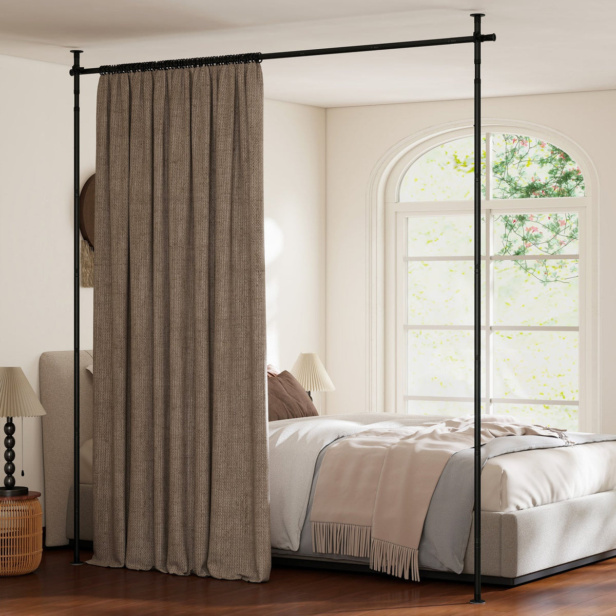 Room Divider Curtain Rod with Adjustable Floor to Ceiling Tension Rod No Drilling Required