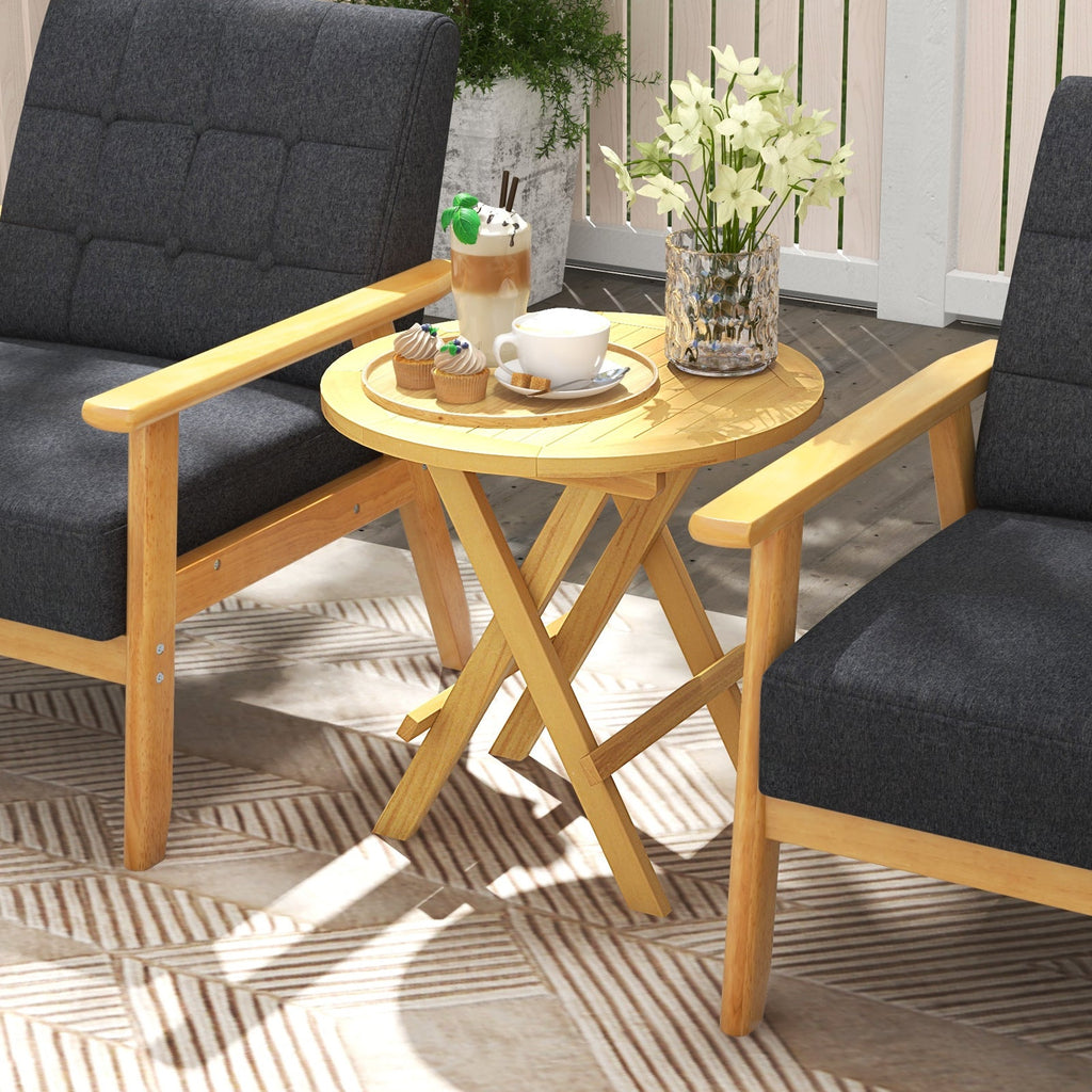 Portable and Compact Outdoor End Table with X-shaped Legs and Slatted Tabletop