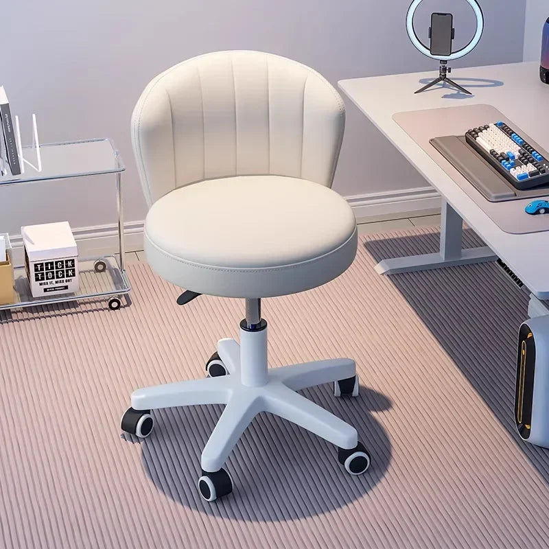 360° Rotating Chair Height- adjustable Makeup Stool Bedroom Dressing Table Chair with Wheels Backrest Chair Leather Vanity Chair