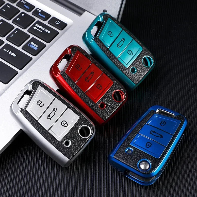 For Volkswagen VW Polo Golf7 MK7 Tiguan for Skoda Octavia Kodiaq Karoq for Seat Ateca Car Key Case Cover Bag Keychain Protector