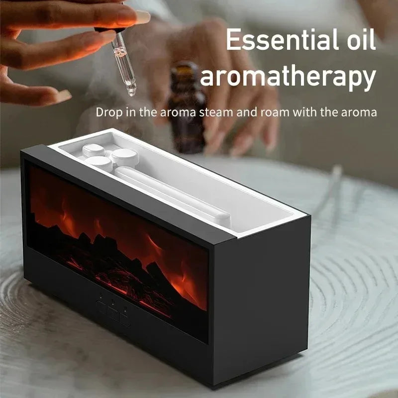 Simulated 3D flame aromatherapy machine, essential oil humidifier, color atmosphere lighting with remote control, holiday gift
