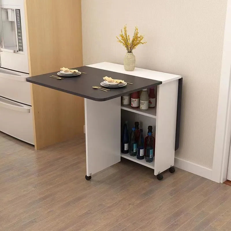 Folding dining table household small apartment movable pulley retractable rectangular simple multi-functional eating table