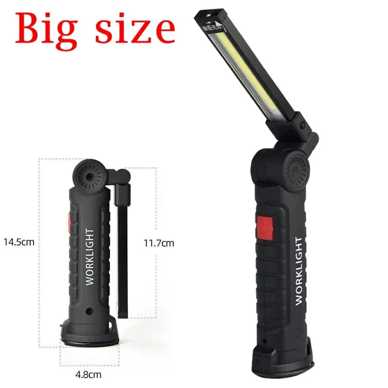 Folding COB XPE LED Work Light Handheld Flashlight with Built-in Battery Lamp Torch Emergency Car Inspection Lamp Red SOS Strobe