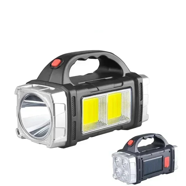 2024 Powerful LED Flashlight USB+Solar Rechargeable Flashlight COB Outdoor Camping Torch Portable Searchlight Power Bank Outdoor