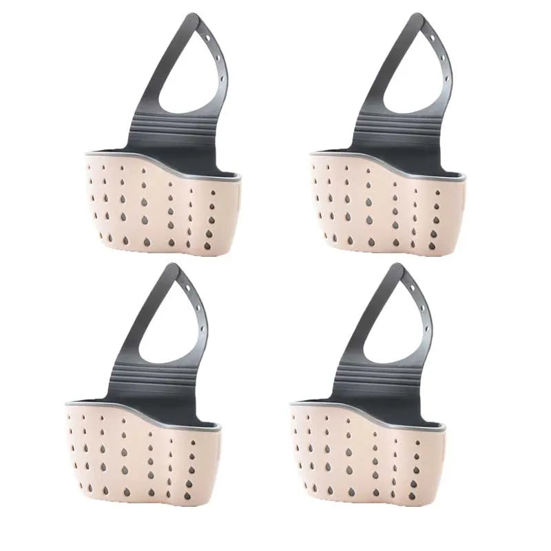 1-4PCS Household Adjustable Button Type Sink Drain Hanging Bag Kitchen Storage Shelf Faucet Sponge Twolayer Drain Hanging Basket