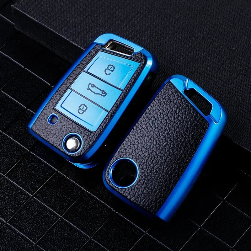 For Volkswagen VW Polo Golf7 MK7 Tiguan for Skoda Octavia Kodiaq Karoq for Seat Ateca Car Key Case Cover Bag Keychain Protector