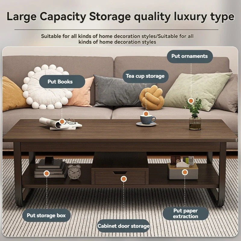 Modern minimalist coffee table, small apartment, living room, sofa, nearby balcony, tea table, rental room, rectangular tea tabl