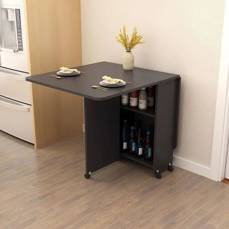 Folding dining table household small apartment movable pulley retractable rectangular simple multi-functional eating table