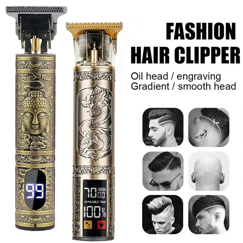 Rechargeable Mens T9 Carving Hair Clipper Vintage Portable USB Cleaning Barber Professional Hair Cutting Machine Beard Trimmer