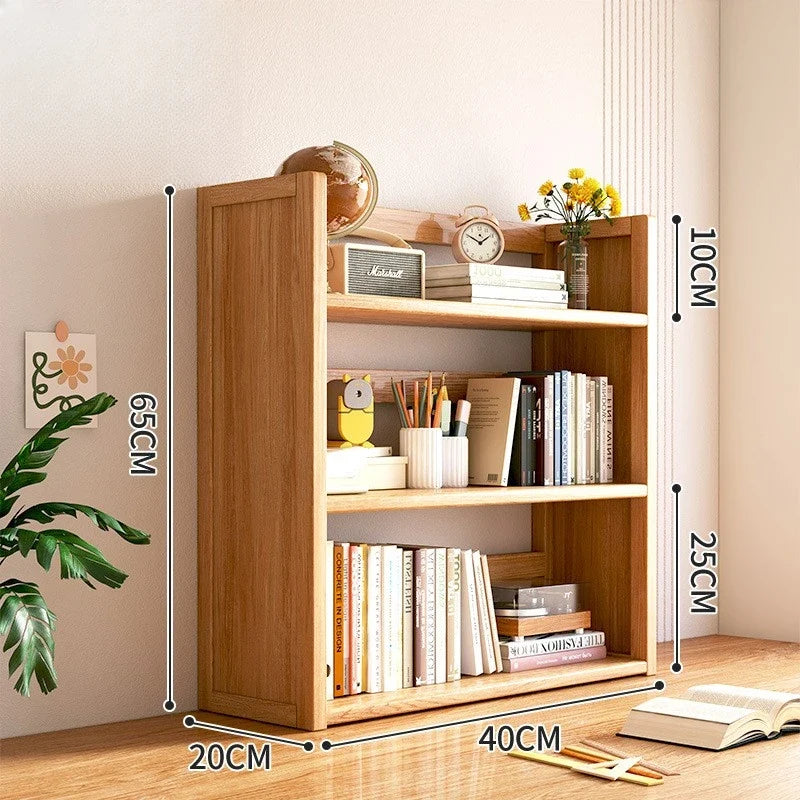 Simple desktop bookshelf dormitory multi-layer storage rack home student desk finishing shelf solid wood with extraction rack