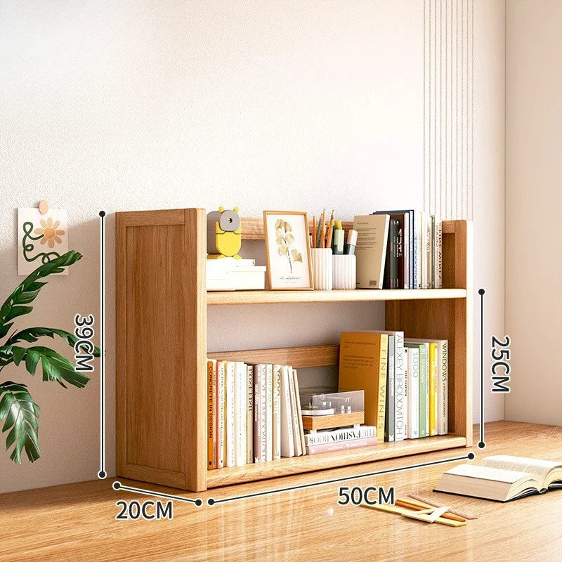 Simple desktop bookshelf dormitory multi-layer storage rack home student desk finishing shelf solid wood with extraction rack