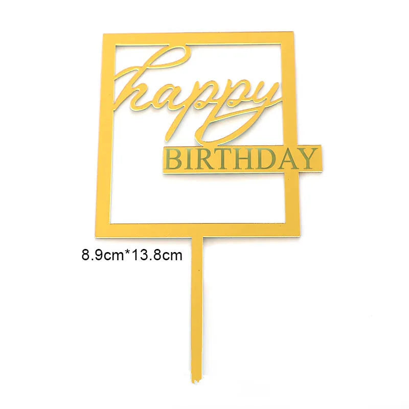 Flank Round Happy Birthday Cake Toppers Rose Gold Top Grade Acrylic Kids Birthday Party Cake Topper Baby Shower Gift Decoration