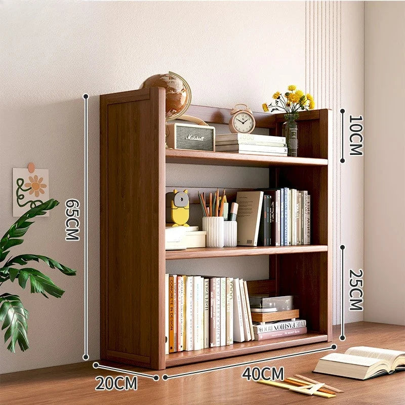 Simple desktop bookshelf dormitory multi-layer storage rack home student desk finishing shelf solid wood with extraction rack
