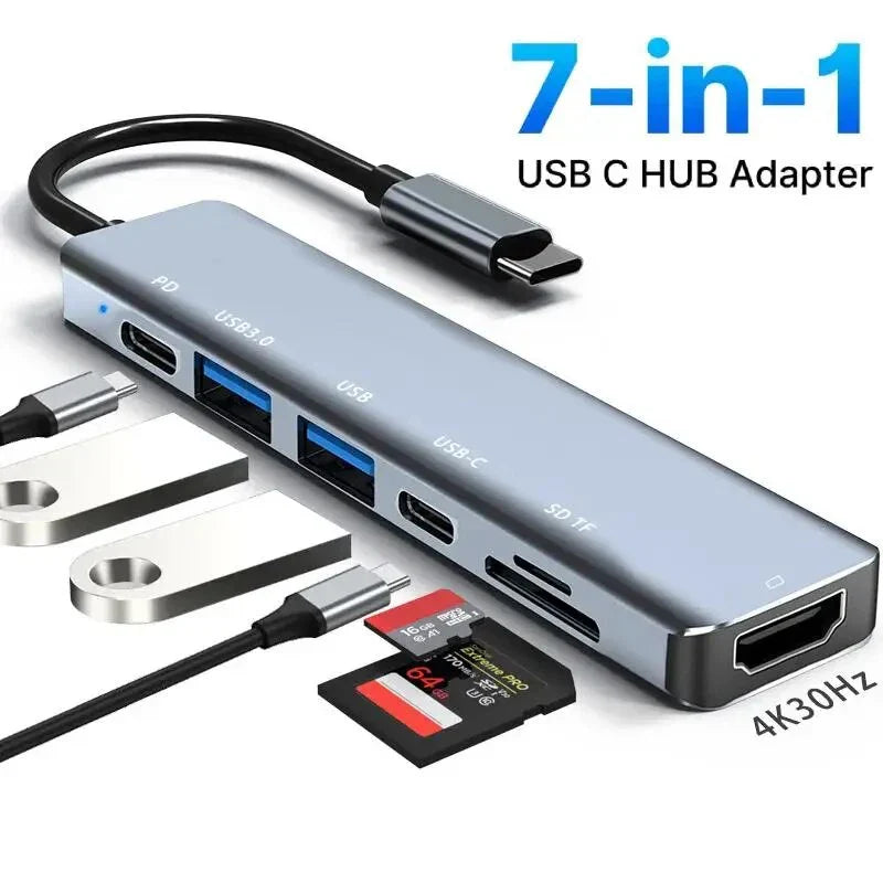 7 in 1 USB C Hub Adapter to 4K HDMI-Compatible SD TF Card Reader USB 3.0 2.0 Type C PD Charging for MacBook Pro Laptops