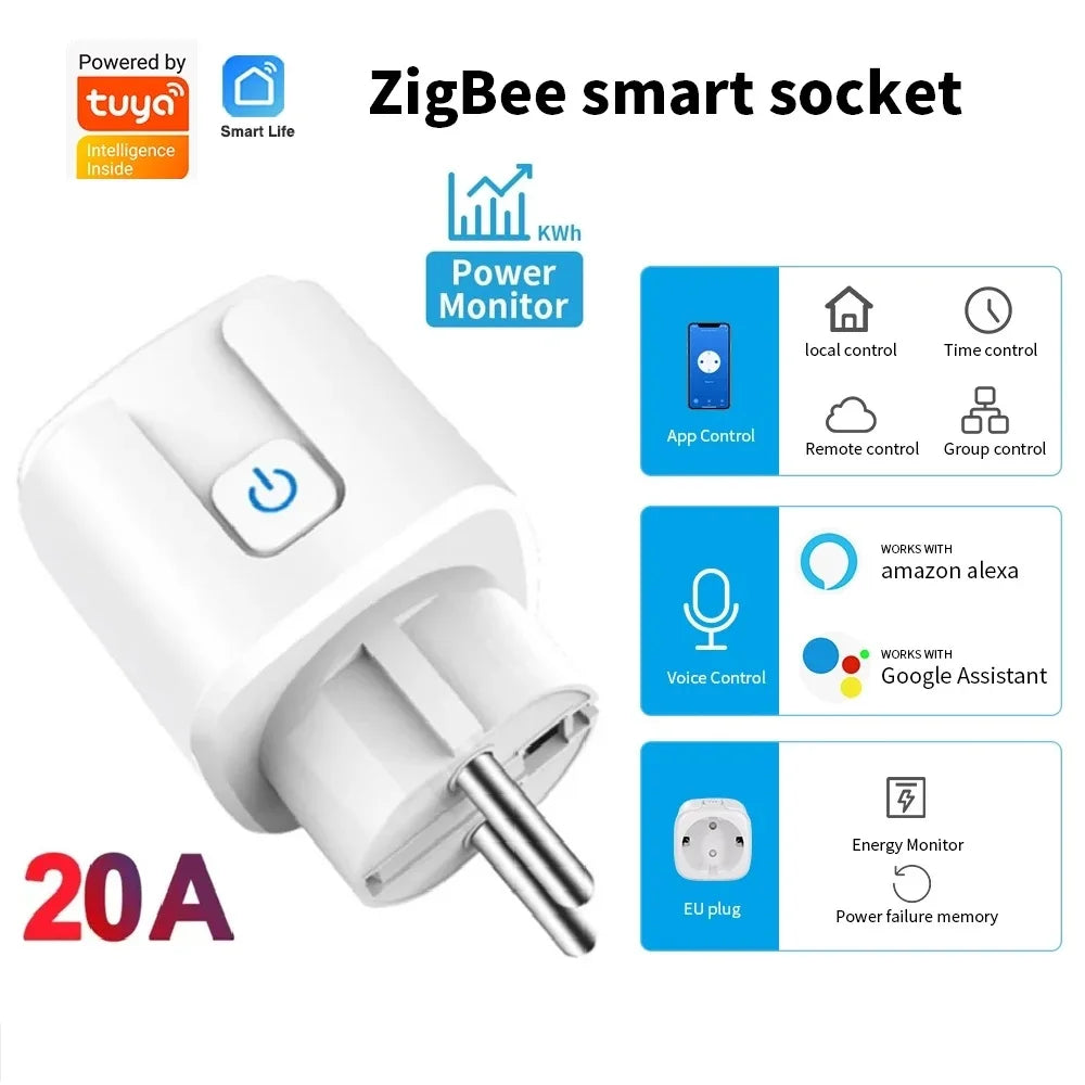 TUYA Smart Plug WiFi/Zigbee Socket EU 16A/20A With Power Monitor Timing Function Voice Control Works With Alexa GoogleHome