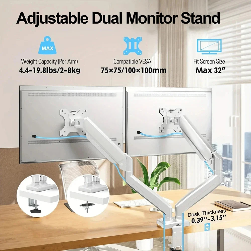 Dual Monitor up to 32 inches and 19.8 lbs per Screen Mechanical Arm Desk Mount VESA 100x100mm Height Adjustable Monitor Stand