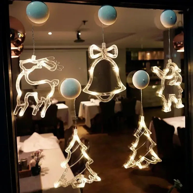 Christmas LED Snowflake Light Santa Hanging Sucker Lamp Window Ornaments Decoration for Home Xmas New Year Decor String Lights