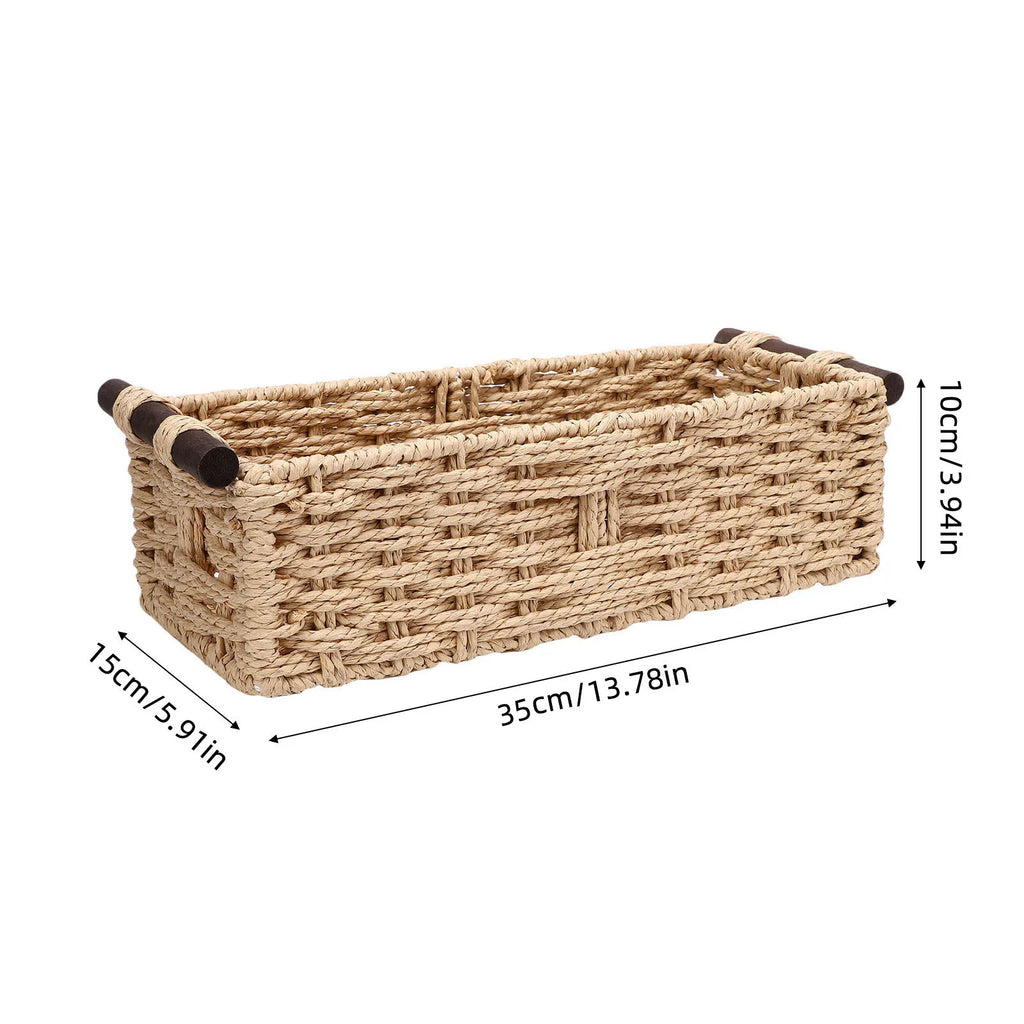 Toilet Paper Basket Handmade Decorative Cabinet Organizer Basket Breathable Wooden Handles Portable Paper Rope for Countertop
