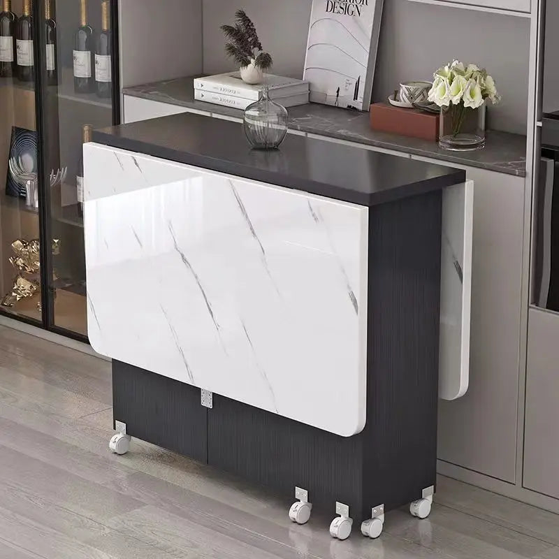 Folding dining table household small apartment movable pulley retractable rectangular simple multi-functional eating table