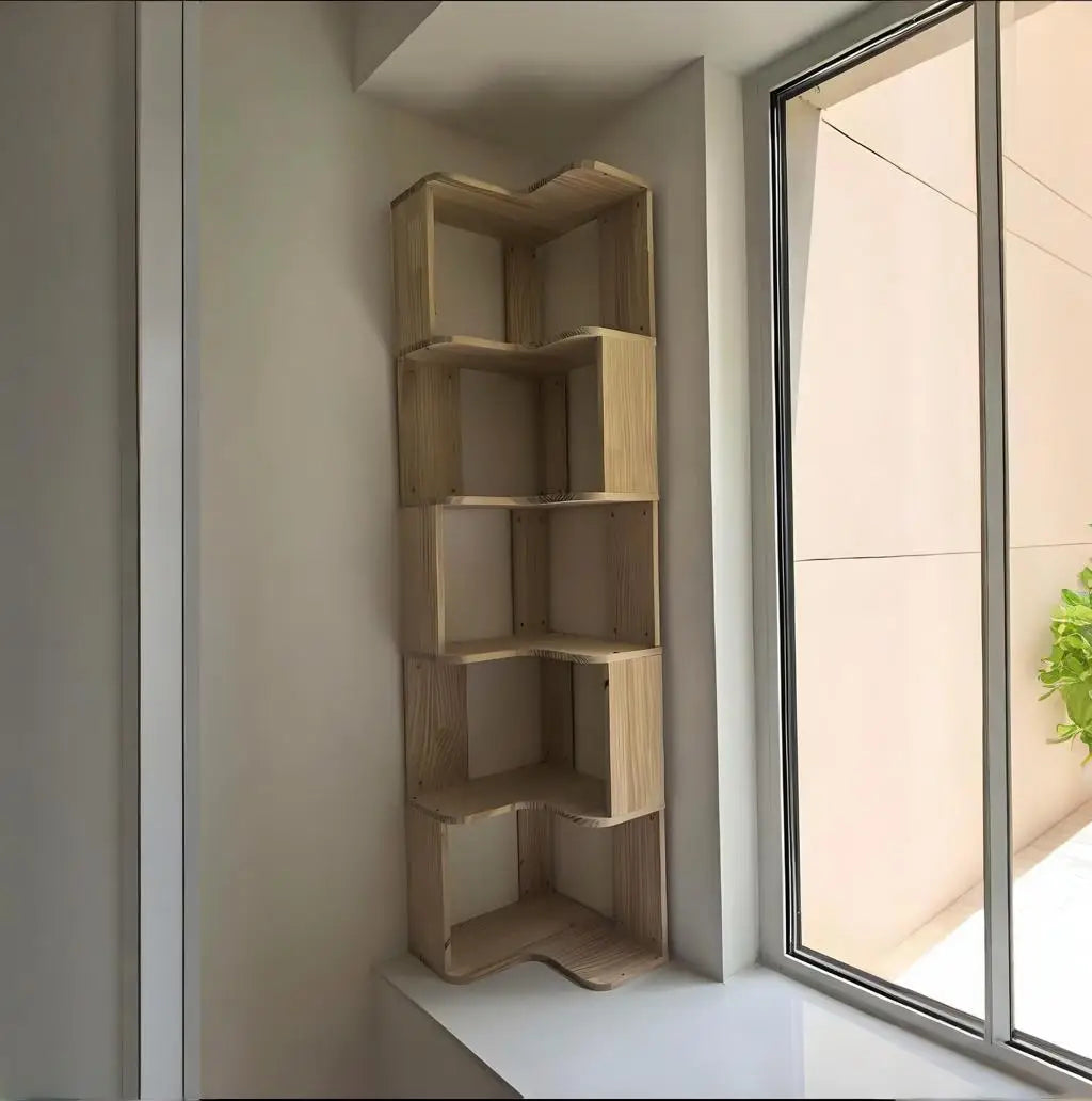 Solid wood corner bookshelf rack floor home living room corner multi-layer storage simple storage cabinet