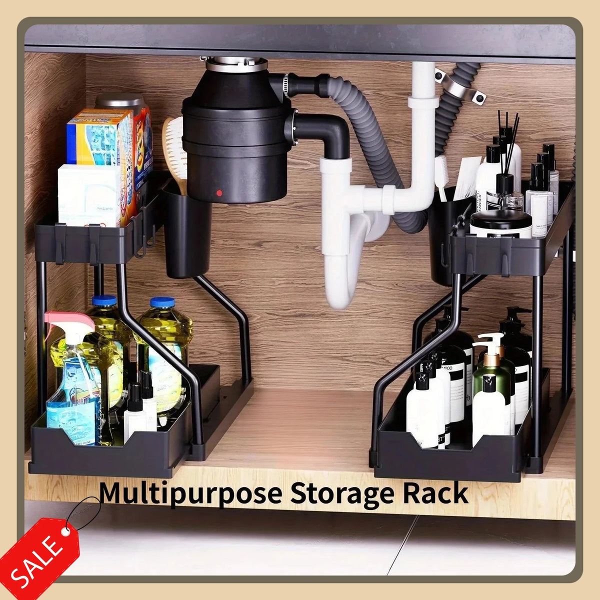 Bathroom & Kitchen Multi-Layer Pull-Out Storage Rack - Clutter Organizer for Sink Area & Seasonings