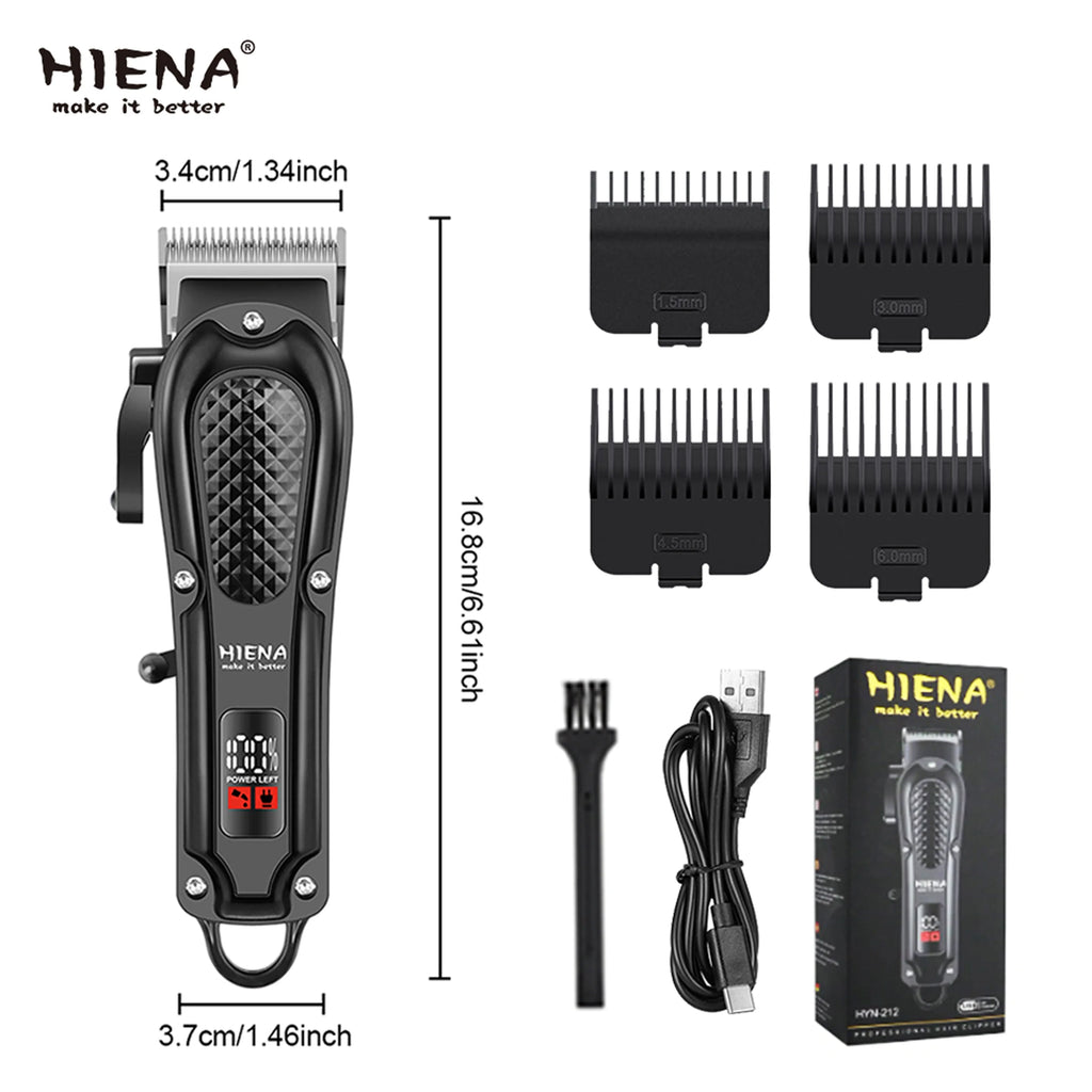 hiena Hair Clipper Professional Hair Cutting Machine Adjustable Hair Trimmer Electric 9000 RPM Barber LED Clipper for Men