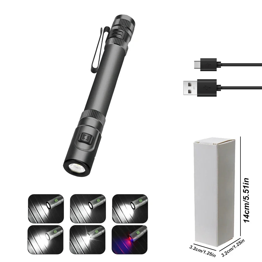 High Power Mini Flashlight USB Charging Small Flashlight with Clip Magnetic Pocket Torch for Camping Hiking Emergency Light