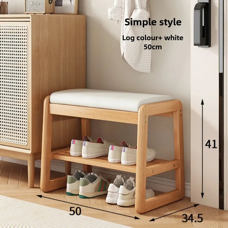 Teng woven shoe changing stool, entrance door, home door, multi-layer storage, solid wood, can sit on shoe stool