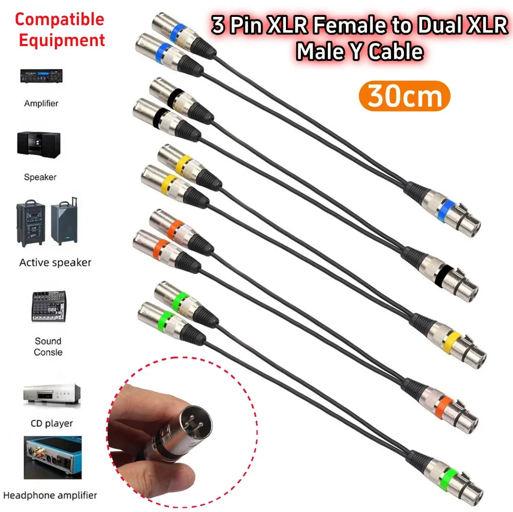 30cm 3Pin XLR Female Jack to Dual 2 Male Plug Adapter Cable Microphone Splitter Cord for Mic Amplifier Speaker Mixer Accessories