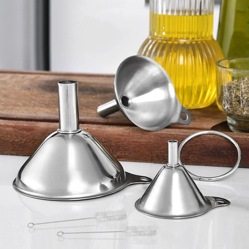 3 Piece Stainless Steel Funnels Set Multipurpose Kitchen Funnel Set for Transferring Liquid Dry Ingredients Powder