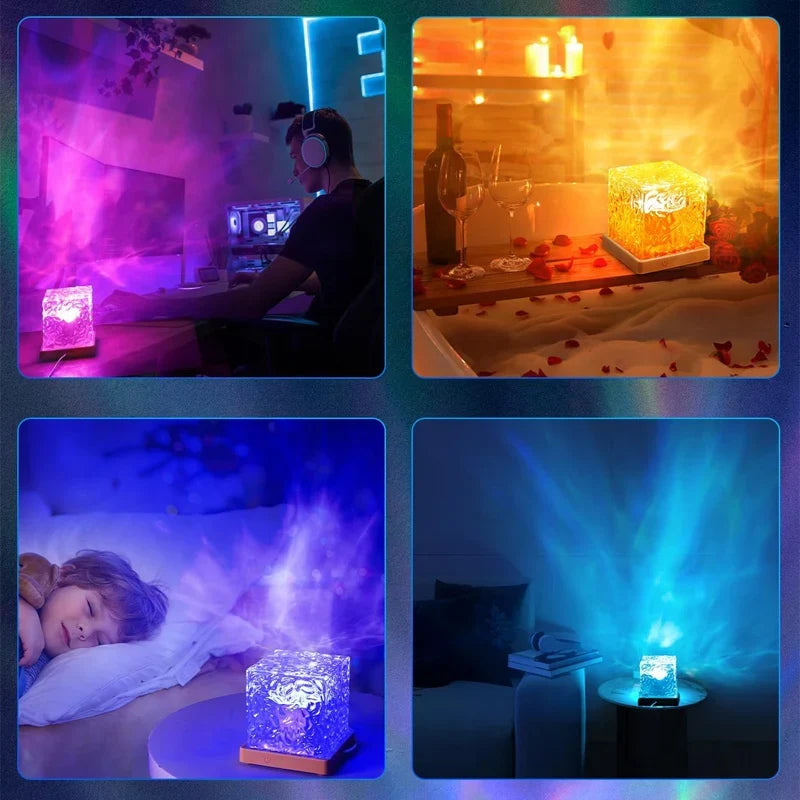 Northern Lights Projector Lamp 16 Colors Ocean Wave Night Light Remote Control Party Atmosphere Light Home Bar Restaurant Gift
