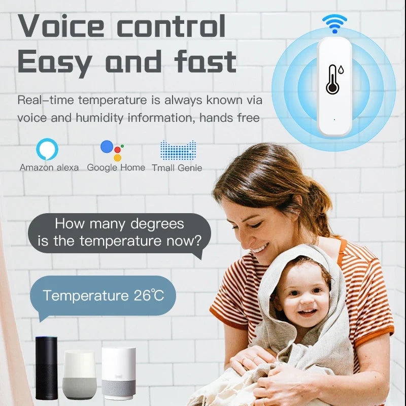 Support Tuya Zigbee Temperature Humidity Sensor Smart Home Device Compatible with Google Home Alexa for Environmental Monitoring